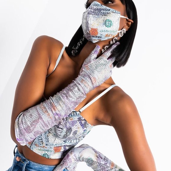 Sequin Cash Bustier + Gloves + Mask Set - Picture 1 of 3
